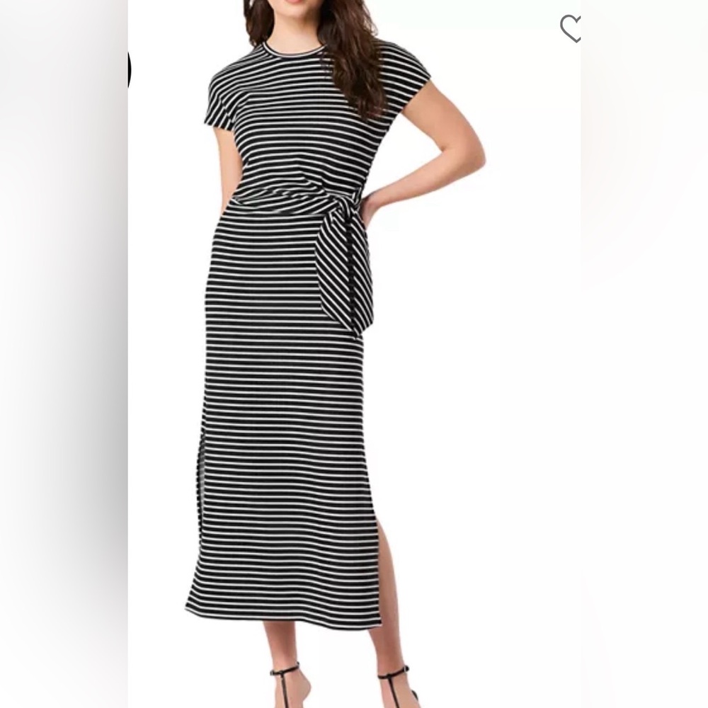 SPANX air essentials Black and White Striped tie waist Maxi Dress